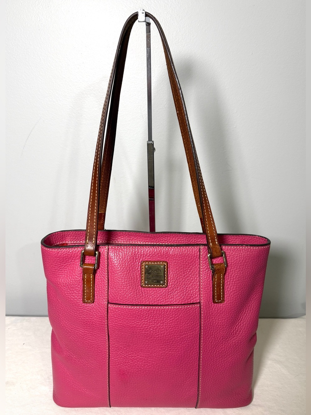 Dooney & Bourke Lexington Hot Pink Pebble Grain Leather Tote with Brown Straps